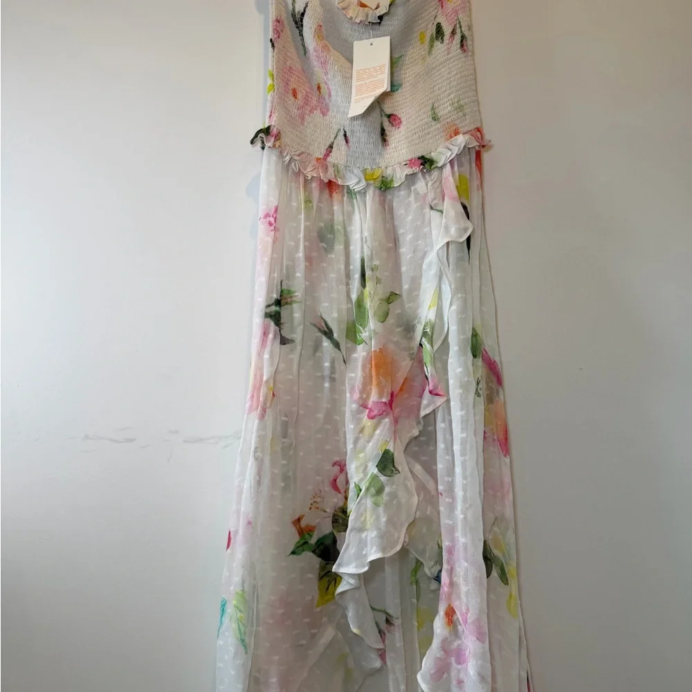 Rococo Sand White Floral Ruffled Maxi Dress NWT‎